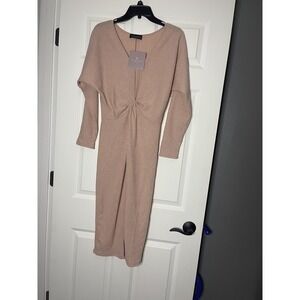 Maverick the collection  Ribbed Knit Twist Front Midi dress  Large mauve nwt